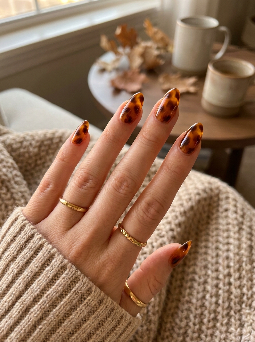 Tortoise Shell Nails mit Amber, Braun und Honigtönen